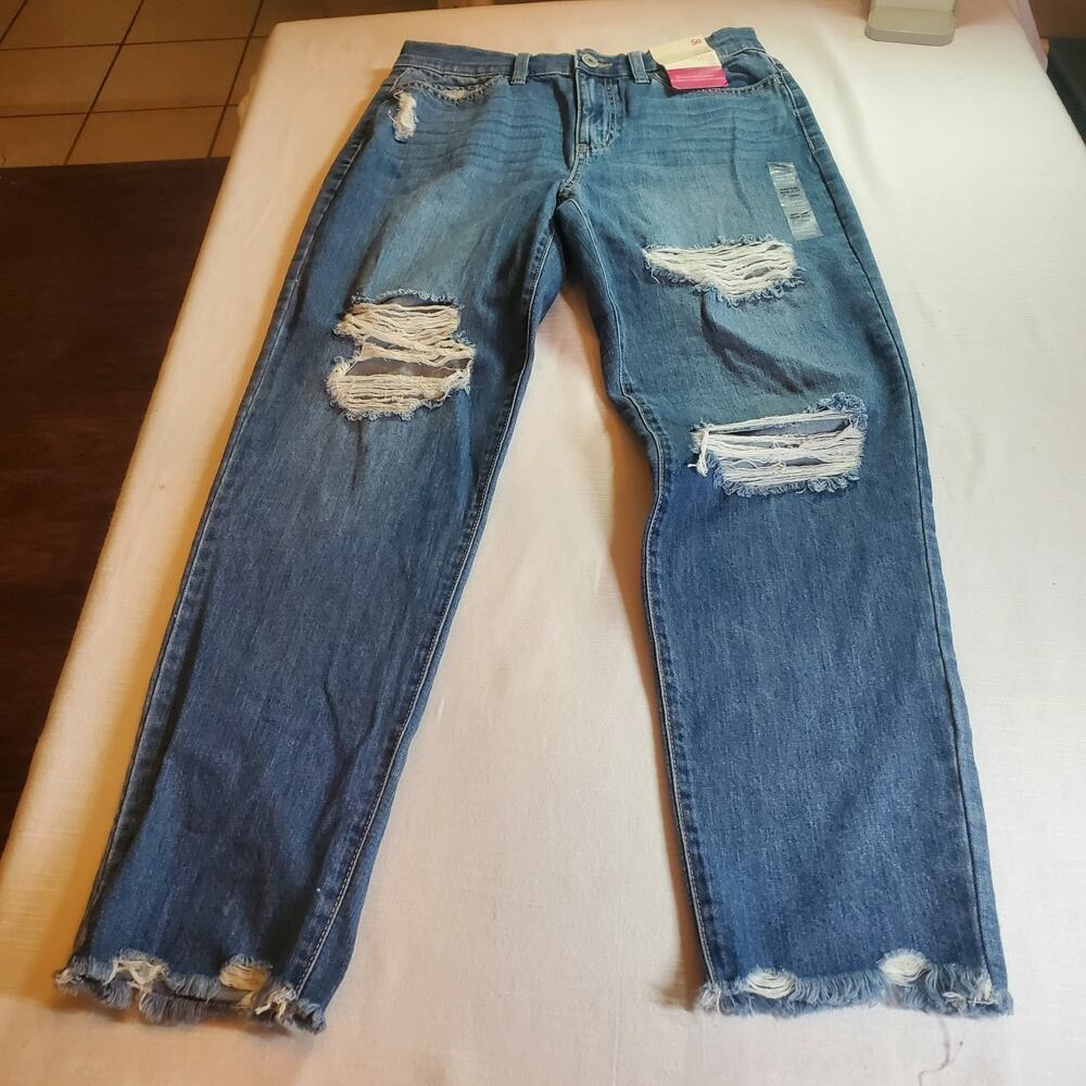 SO High Rise Mom Jeans Womens Size 7 28W Blue Denim Ankle Pants